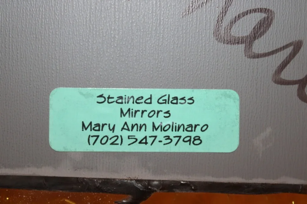 Mary Ann Molinaro Stained Glass Mirror Shell Detail Vintage Amber Yellow Art